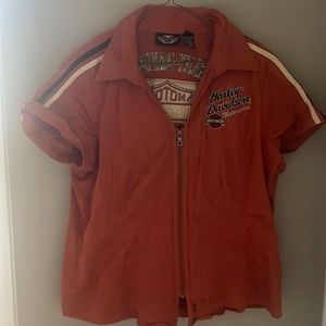 Harley Davidson XL orange zip up shirt.